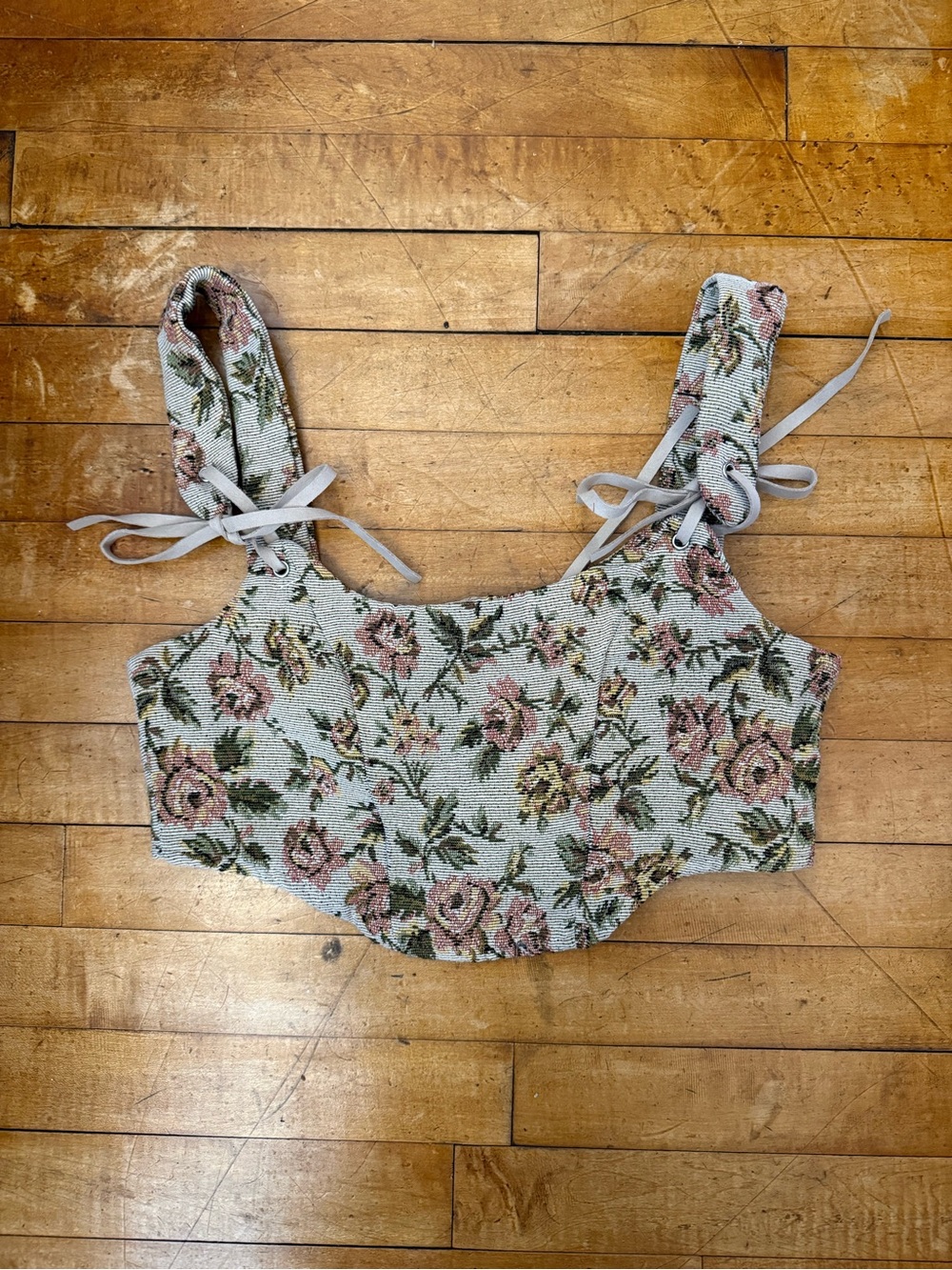 Vintage Floral Tie-Shoulder Crop Top